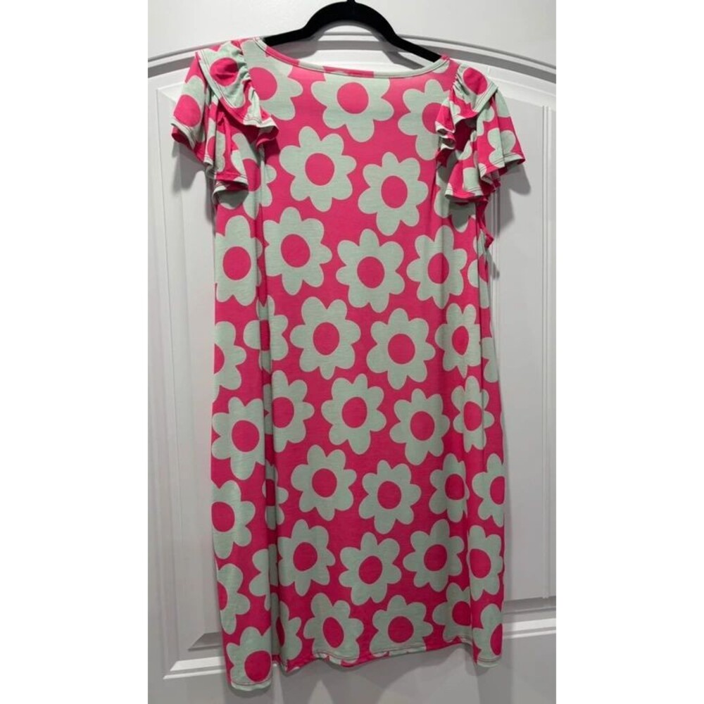 Ladies Medium Mint & Pink Floral Dress with Flutter Sleeves - Picture 2 of 8